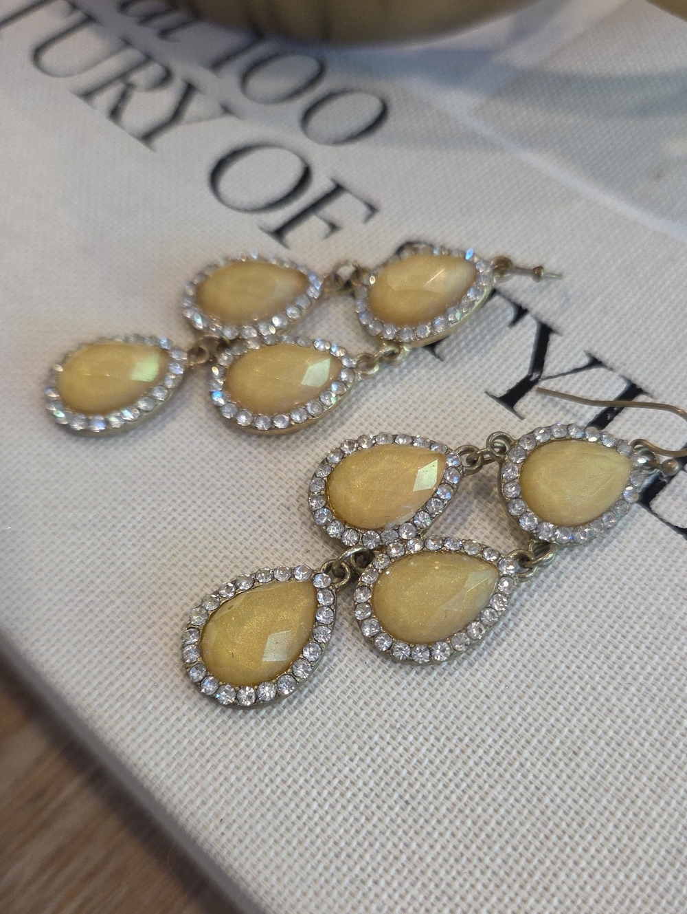 Yellow Teardrop Crystal Dangle Earrings - Unbranded